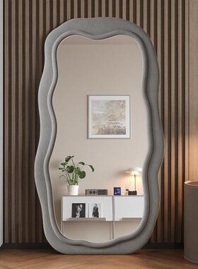 灰色现代波浪全身镜家用落地镜异形简约风客厅卧室入户大号试衣镜