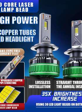 KV98大功率三铜管220W汽车LED大灯H7H4H119005D2H19012H3解码车灯