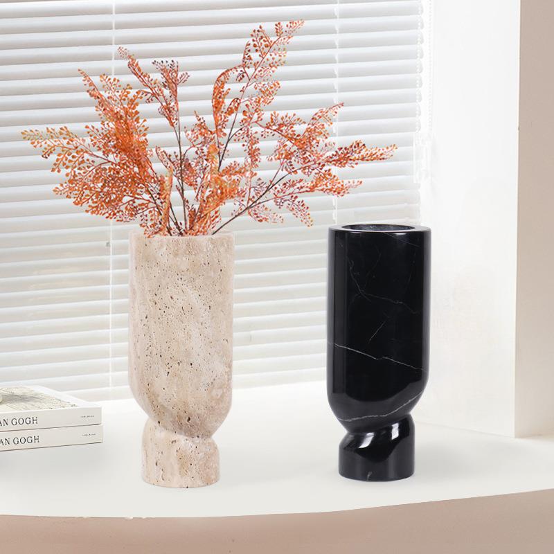 大理石花瓶摆件别墅客厅玄关电视柜摆设装饰花器软装家居