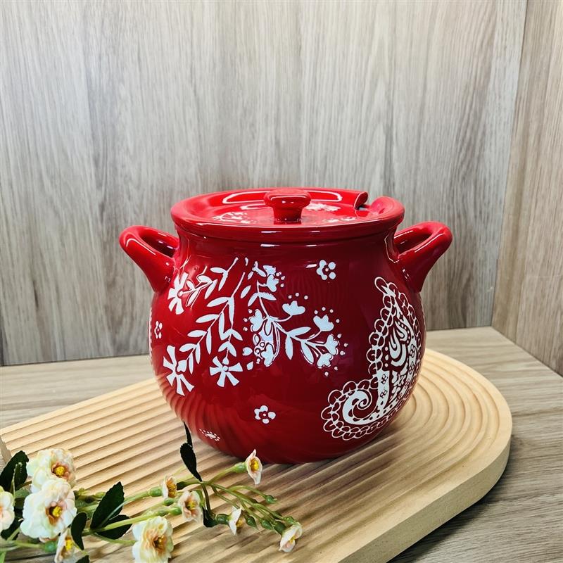 []月影花猪油罐2L大容量创意陶瓷中国红储物罐结婚油泼辣子罐