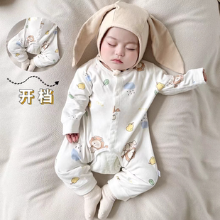 長袖 開檔連體衣春秋嬰幼兒寶寶爬服 款 新生兒純棉嬰兒衣服無骨四季