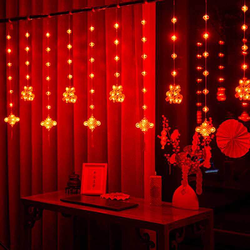 led新年装饰大红灯笼福字春节元旦节喜庆节日装扮过年家用窗帘灯