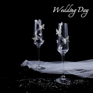 新新婚夫妇婚礼祝酒杯DIY对z高脚杯材料包装粉红色全钻石手工礼品