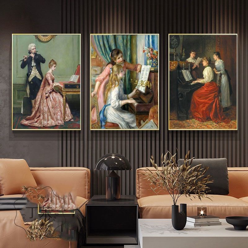 乐教室钢琴d房装饰画欧式宫廷风复古人物挂画现代简约琴行壁画图片