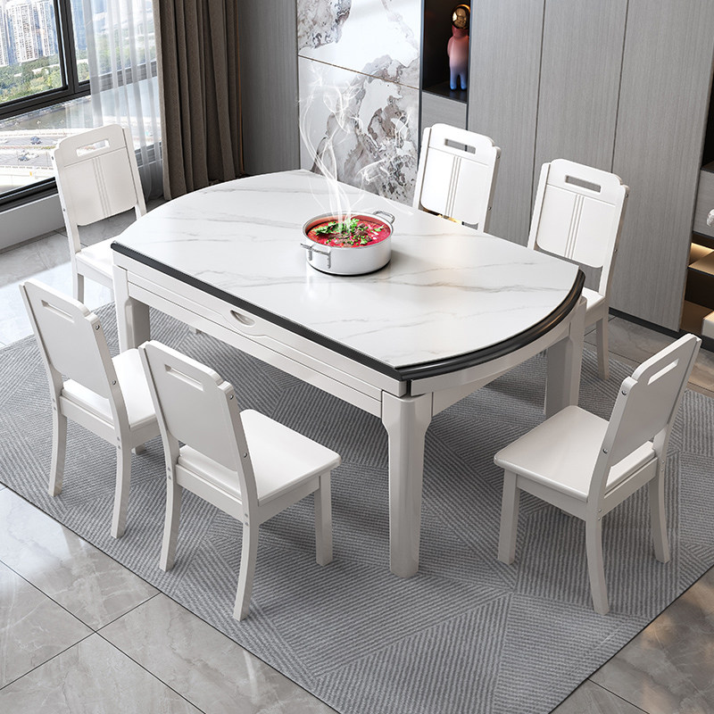 新实木岩板餐g桌椅组合现代简约家用小户型折叠伸缩饭桌轻奢可变,住宅家具,岩板餐桌,淘宝优惠券,粉丝福利购,淘宝优惠卷