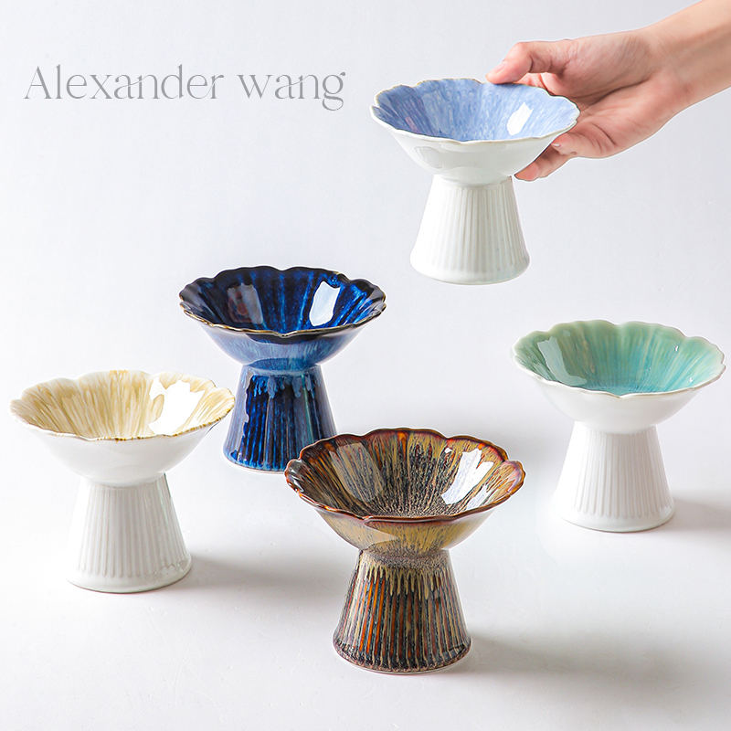 陶瓷高足茶点盘中式甜品点心盘小号精致干果坚果水果盘日式禅意盘