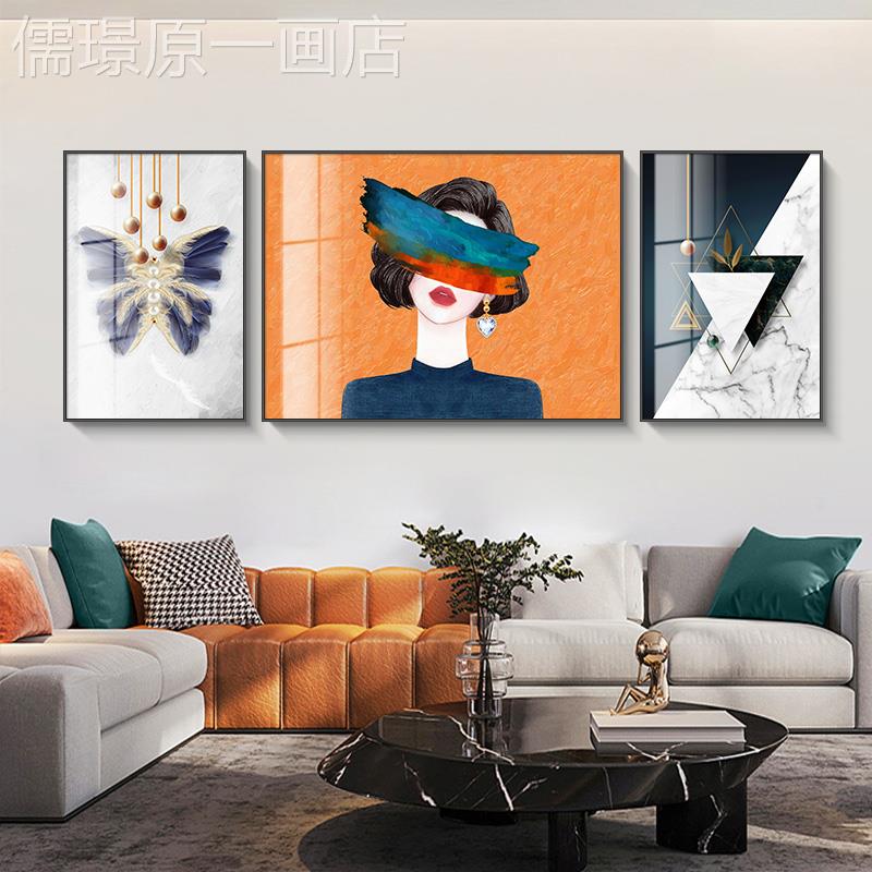 网红代奢厅装饰画时尚美女人物客发背景墙挂画轻创现意高档三沙联图片