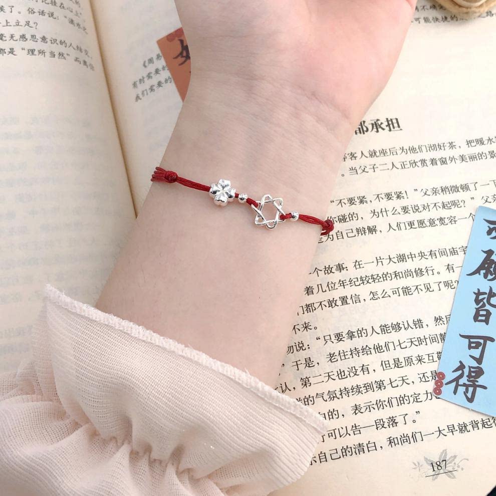六芒星红绳手链幸运草红色简约可调节ins时尚百搭姐妹闺蜜