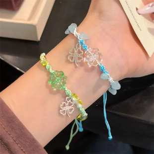 幸运四叶草手链编织可爱ins时尚小众闺蜜手绳甜美情侣同学礼物