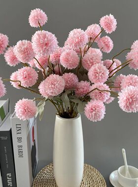 跨境 仿真5头蒲公英婚礼客厅迷你乒乓球菊绢花小球菊蒲公英仿真花