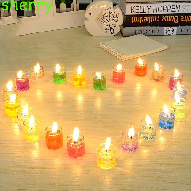 新品水晶蜡烛圆j形摆图表白蜡烛创意礼品彩色透明果冻蜡烛小玻璃