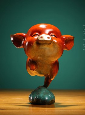 极速可爱小飞猪铜摆件办u公室书房可爱生肖工艺品乔迁开业礼品