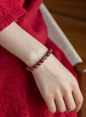 极速原石原矿高含量朱砂紫金x砂手串晶体砂透光手串女款和田玉国