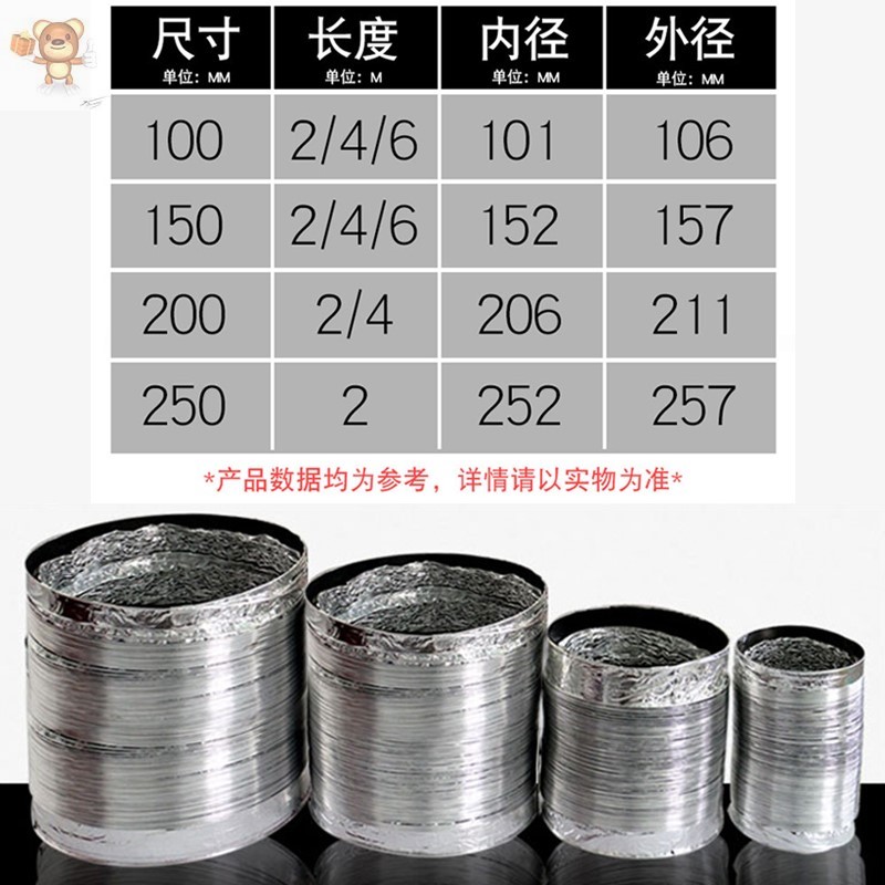 极速铝箔伸缩软管换气扇排风管排烟z管空调通风新风系统管道100mm