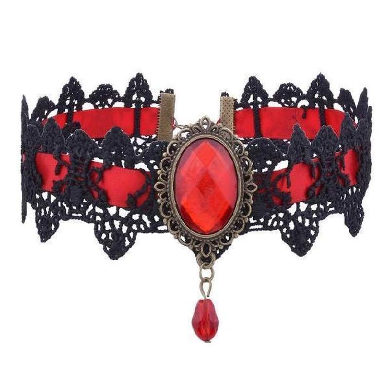 极速。结婚红色锁骨链绒布蕾丝镶钻项链女短款颈带项X圈哥特水滴