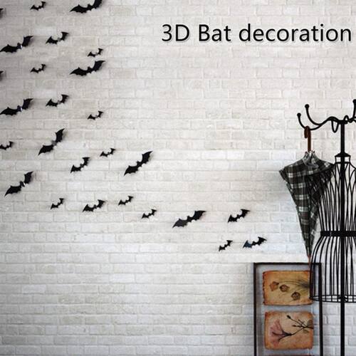 新品12Pbcs/set Halloween Decoration 3D Black PVC Bat DIY Dec