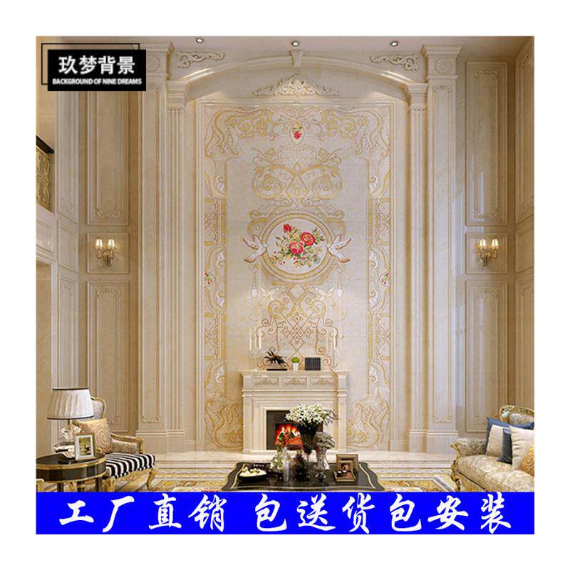新品别墅b客厅欧式大理石电视背景墙岩板微晶石瓷砖复式楼石材罗