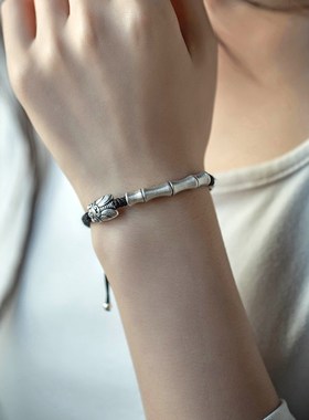 极速大善堂保真足k银上岸竹节手链绳男女可调节情侣款手绳创意潮