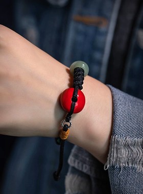 极速大善b堂高含量帝王砂平安扣手绳天然和田玉玉见平安男女生创