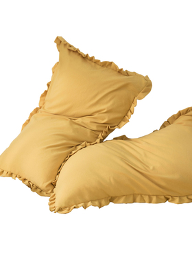 极速枕套一对装纯色黄色q公主风花边内胆套48x74单人枕头套枕芯套