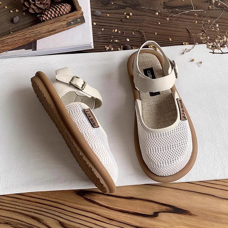 极速森系亚麻包头l凉鞋女软底夏季透气网鞋学院风洞洞鞋外穿温柔