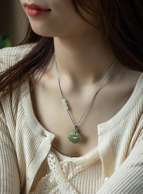 极速大善堂保真和田玉p平安如意锁吊坠极细手编绳天然玉石毛衣链