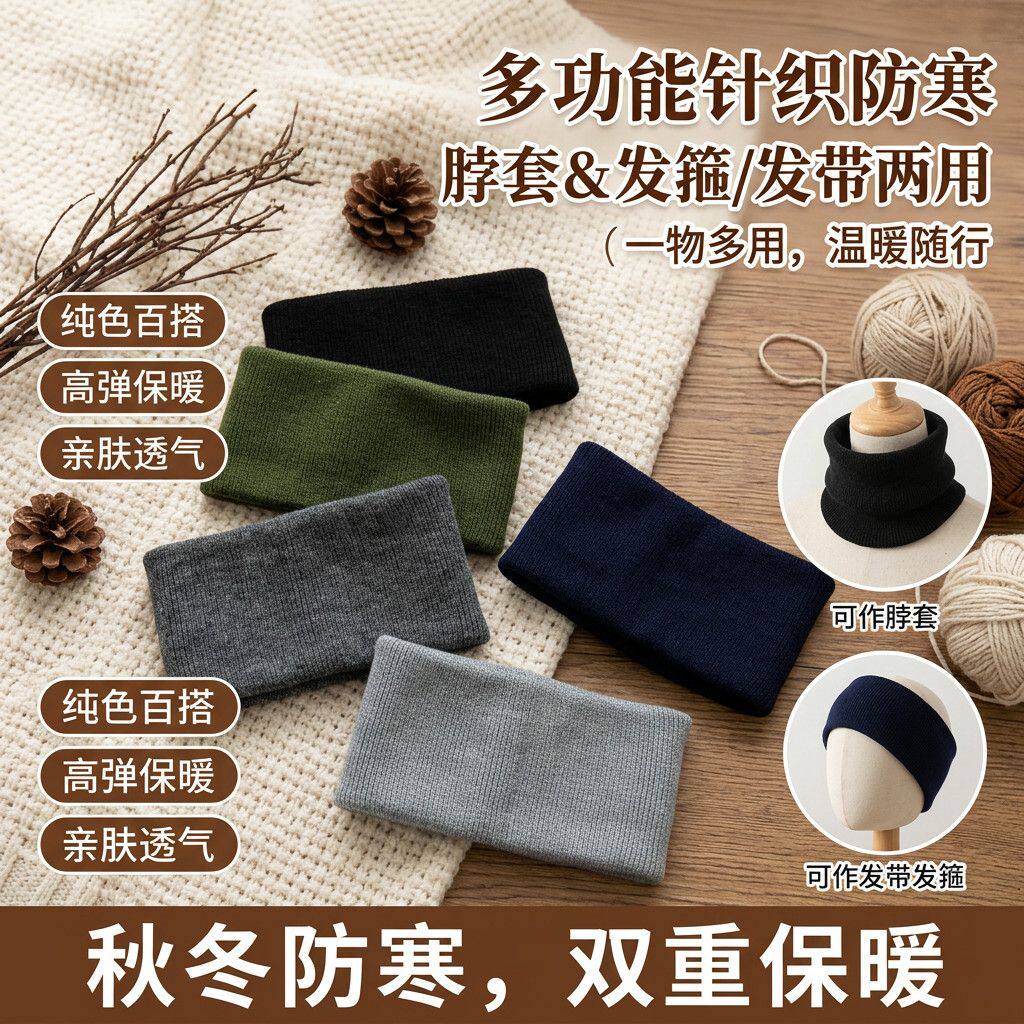 男女弹力针织头套纯色宽边头带简约百搭四季通用运动休闲保暖发箍