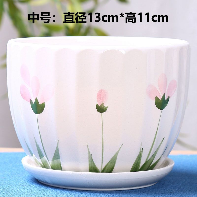 花盆陶瓷一体多肉盆大号大口径清仓颜值大口径一体式蝴蝶托盘清仓