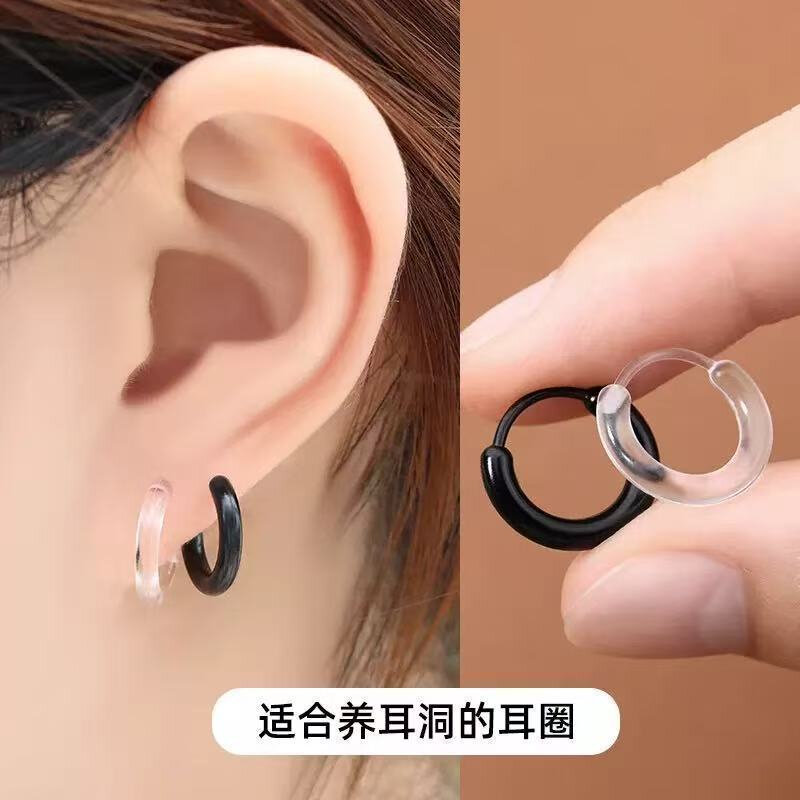 简约黑色透明树脂耳骨环睡觉免摘养耳洞耳钉隐形耳环耳圈耳扣