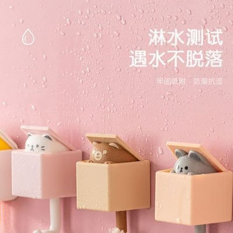 宿舍墙面免打孔猫咪造型挂钩挂钥匙挂毛巾简易收纳挂架