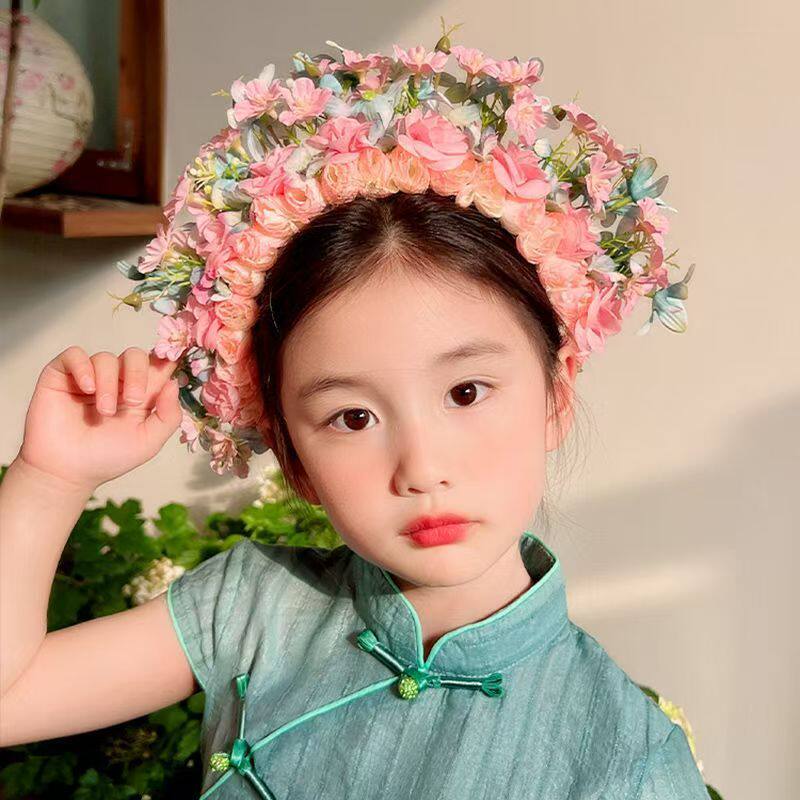 泉州簪花发箍汉服绢花头饰民族写真花环小女孩春游花朵发饰