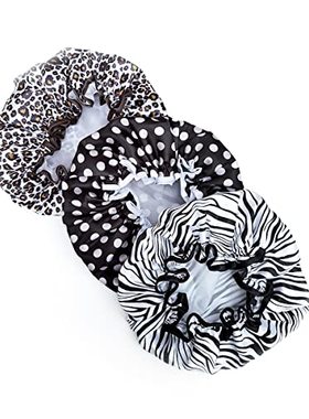 极速Shower Cap  3 Packs Waterproof ReusaKble Bath Caps for W