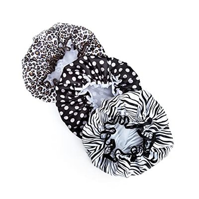 极速Shower Cap  3 Packs Waterproof ReusaKble Bath Caps for W