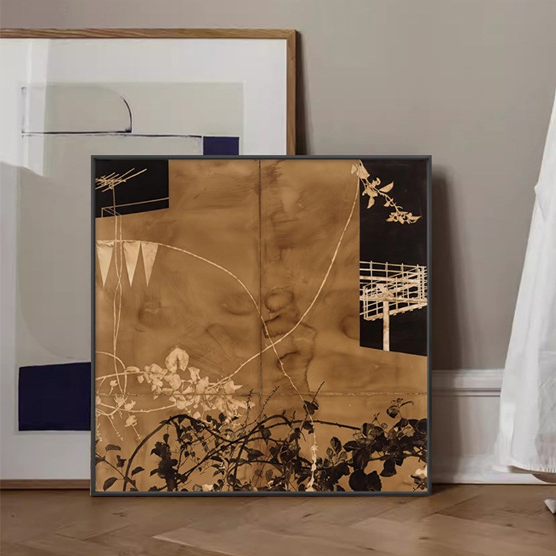 海市蜃楼侘寂风复古文艺客厅装饰画沙发背景餐Q厅玄关背景墙落地