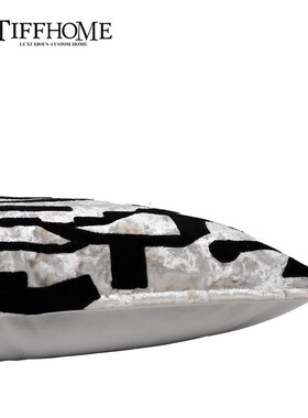 贴绒绣沙发e靠垫侘寂风米咖黑色几何抽象抱枕轻奢重工别墅方枕腰