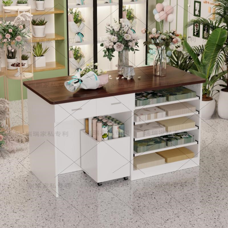 可抽拉抽屉包装纸收纳柜花店花y架桌多功能收银台操作台插花展示
