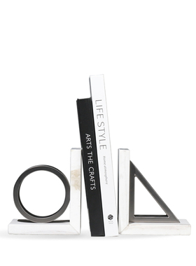 简约现代大理石书靠金属拼接几何书档书房陈设软装饰品Y摆件样板