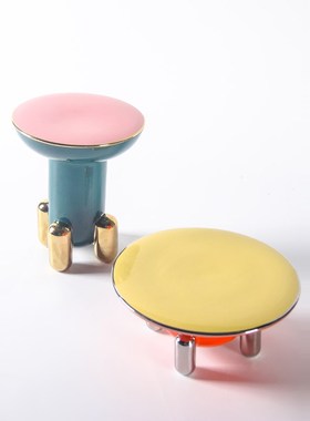 彩色电镀陶瓷简约现代轻奢u摆件样板间书房玄关装饰品托盘餐桌摆