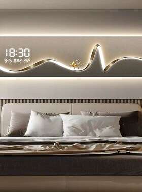 简约现代卧室床头画高级感tled显示屏钟表挂画客厅装饰画带灯壁画