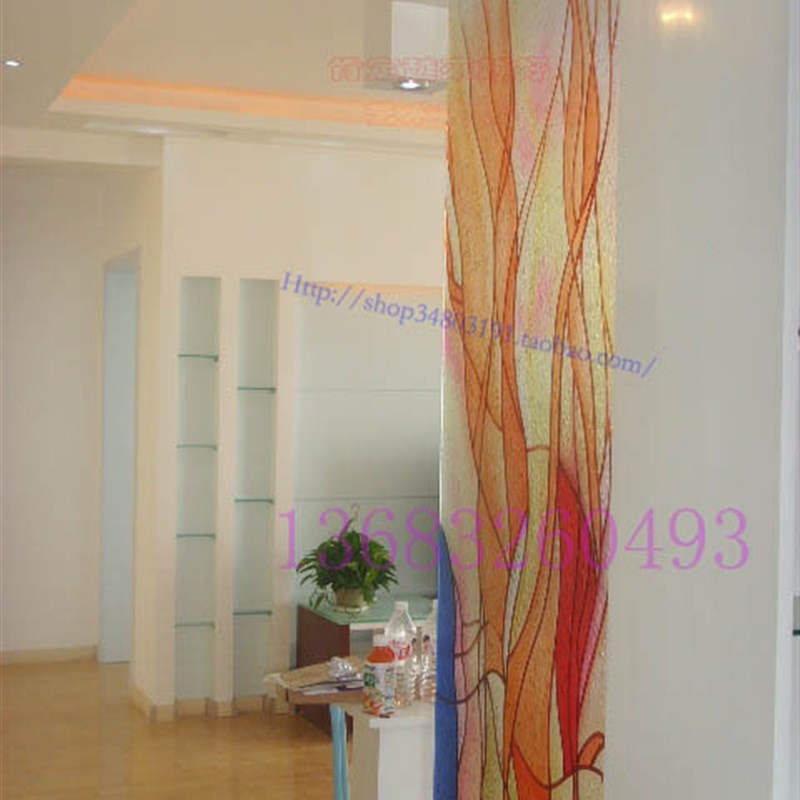 钢化玄关门芯雕刻工艺术玻璃隔断透光屏风两面双面看抽象红韵线条