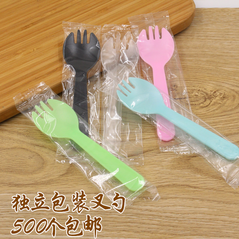 蛋糕一次性塑料彩色磨砂叉勺勺子叉子甜品水果红薯勺500只/包邮
