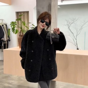 2025年秋冬季新款韩版宽松显瘦双排扣毛毛绒中长款棉衣棉服外套女