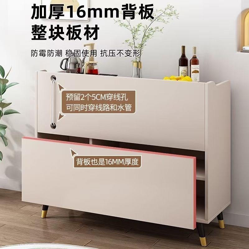 岩板餐边柜靠f墙一体厨房家用橱柜客厅置物柜收纳柜子储物柜茶水