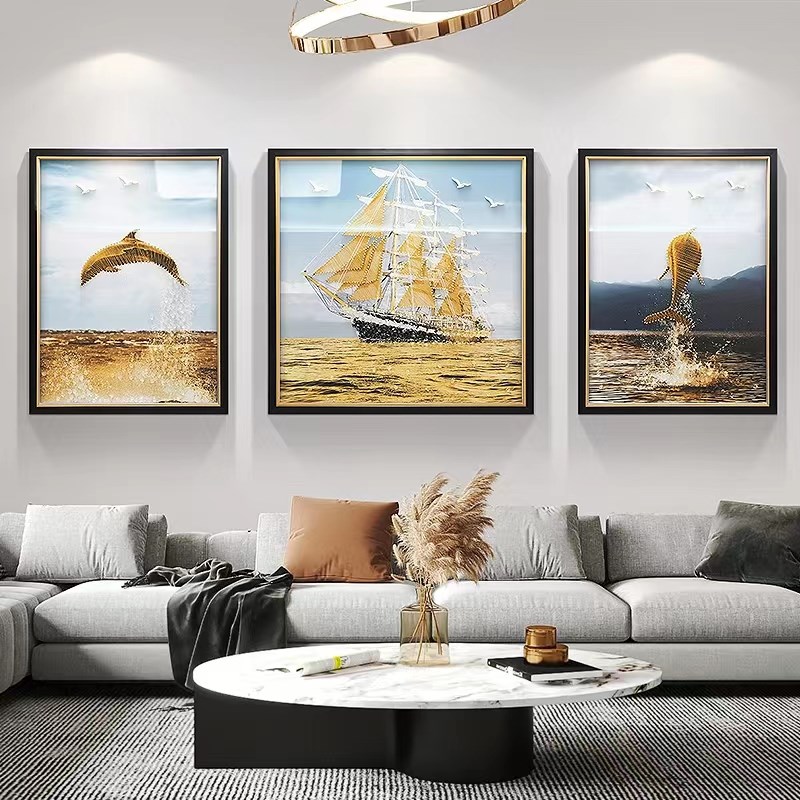 纯手工立体实物镶嵌绕线工艺装饰E画客厅沙发背景墙挂画三联画