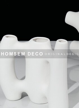 现代抽象白色陶瓷软装饰品家x居摆件样板房间电视柜书架博古架摆