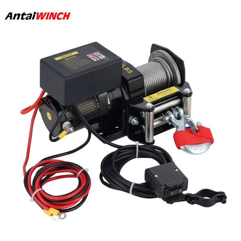 热销12v/24v2000磅迷你电动绞盘 直流电绞W盘 钢丝绳绞盘