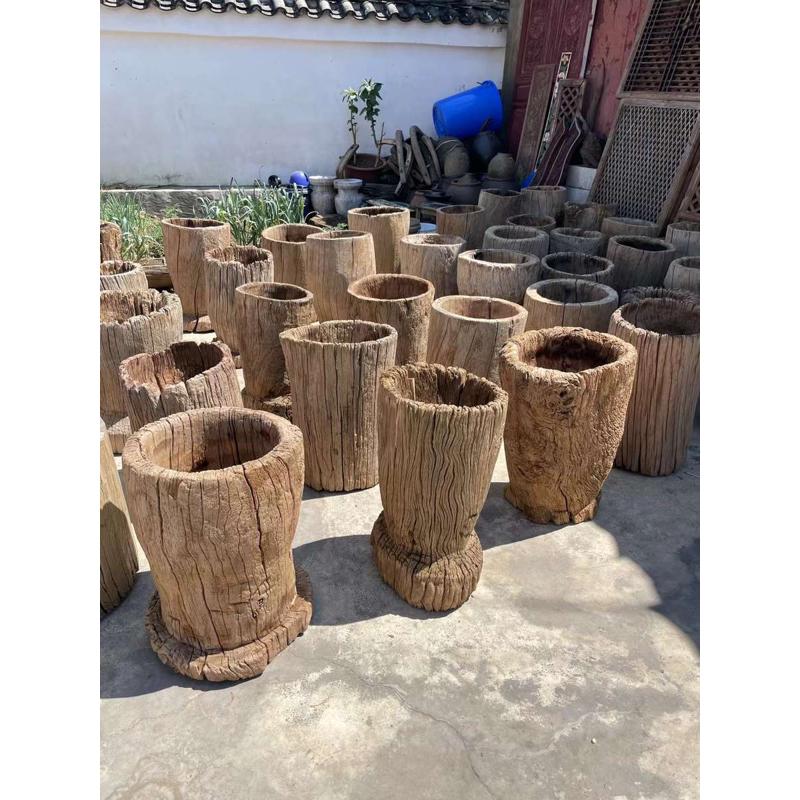 家居室内阳台花盆风化木侘寂风枯木收G藏画桶老木桶庭院户外种花