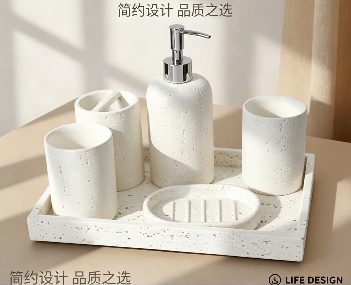 洞石诧寂风轻奢洗手液瓶乳液瓶酒店沐浴露洗发水瓶卫浴洗漱套装