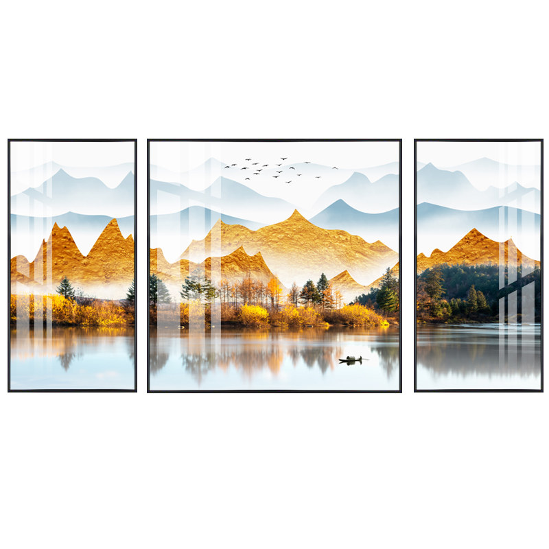 新中式客厅装饰画沙发挂画v意境水墨山水抽象三联轻奢晶瓷画墙壁,家居饰品,现代装饰画,淘宝优惠券,粉丝福利购,淘宝优惠卷