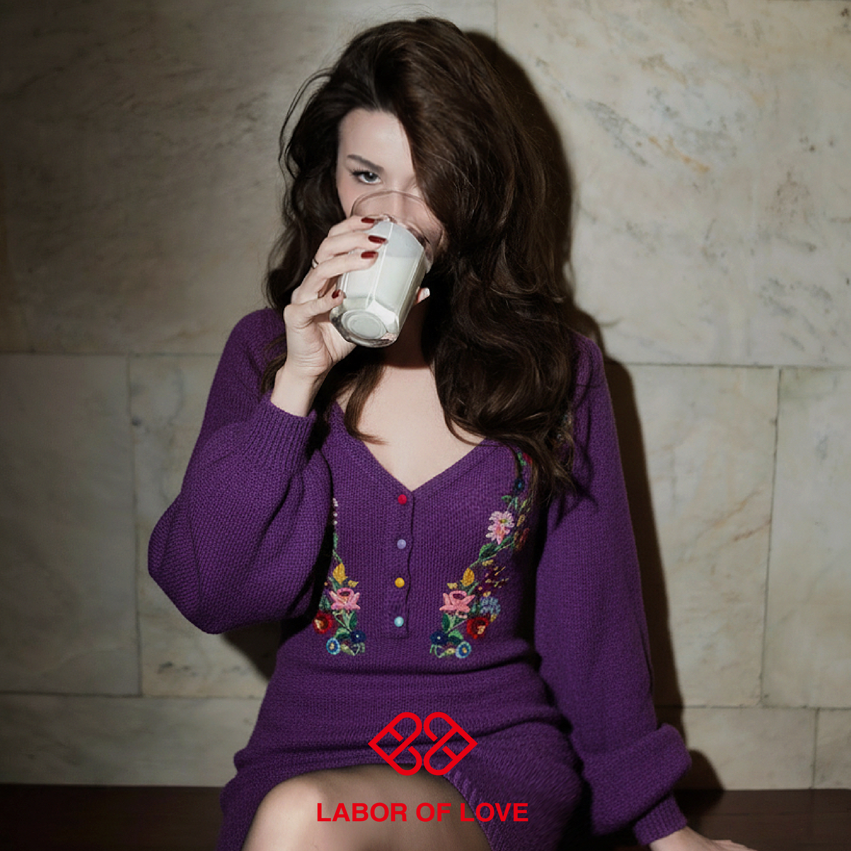 LaborofLove重工刺绣紫毛衣裙